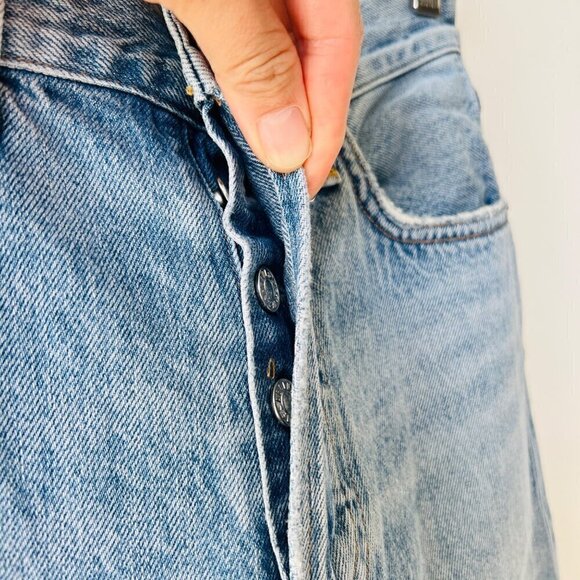 Agolde Distressed knees ankle high rise slim legs jeans, blue, Size 25 M50 - Picture 6 of 13